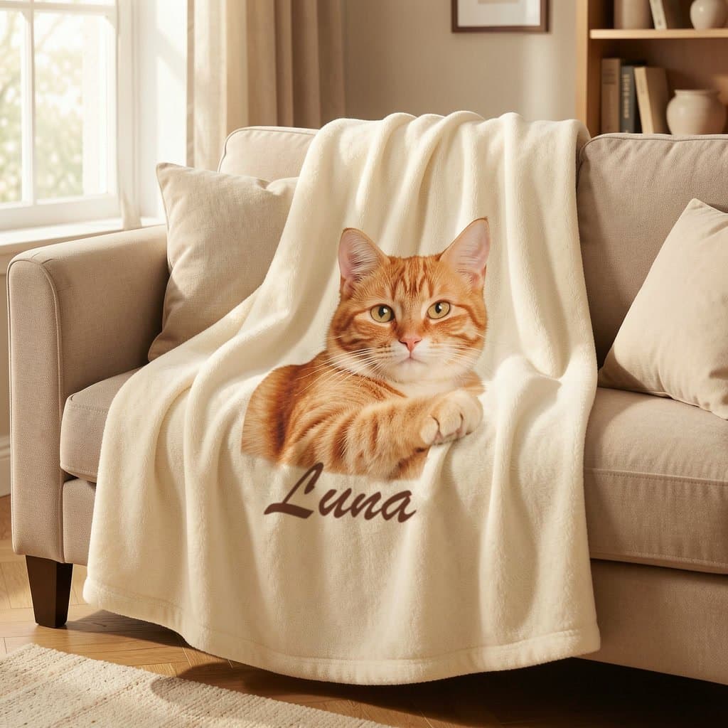 Cat Dad Personalized Portrait Blanket