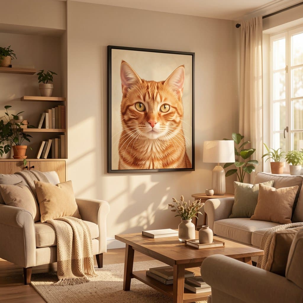 Custom Cat Memorial Portrait, Framed Canvas