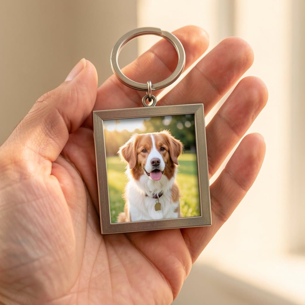 Custom Pet Photo Keychain, Stainless Steel